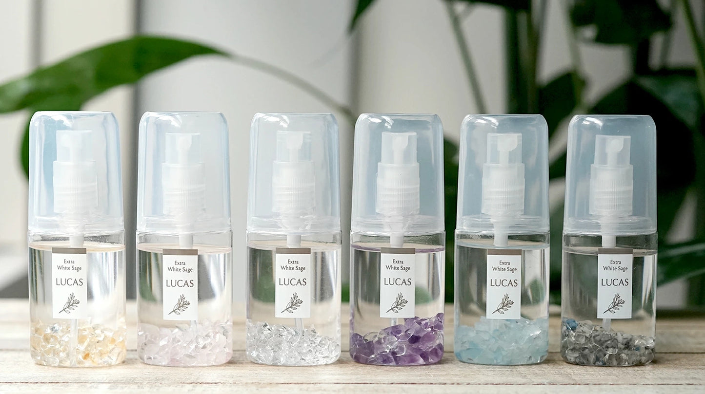 [先着50名プレゼント付き！]純粋 / 輝き / 潜在能力★LUCAS ホワイトセージ 浄化スプレー アクアマリン ポケットサイズ 20ml 天然石入り