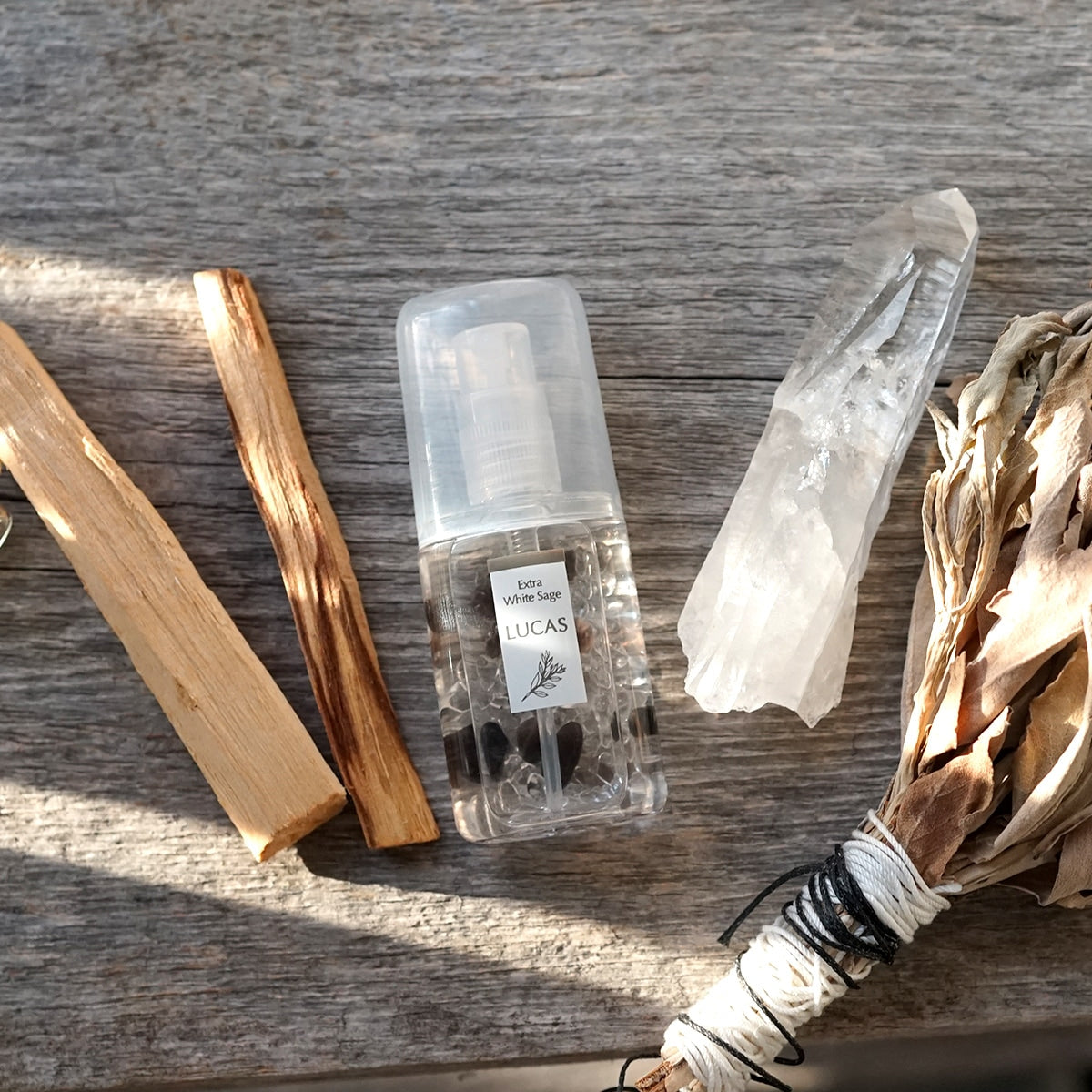 [先着50名プレゼント付き！]純粋 / 輝き / 潜在能力★LUCAS ホワイトセージ 浄化スプレー アクアマリン ポケットサイズ 20ml 天然石入り